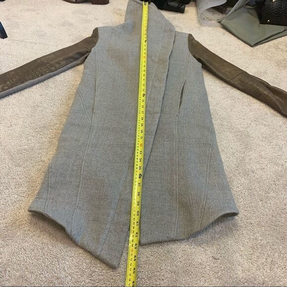 HELMET Lang wool & Lamb Leather brown gray colour block pattern coat Sz XS - Picture 12 of 16